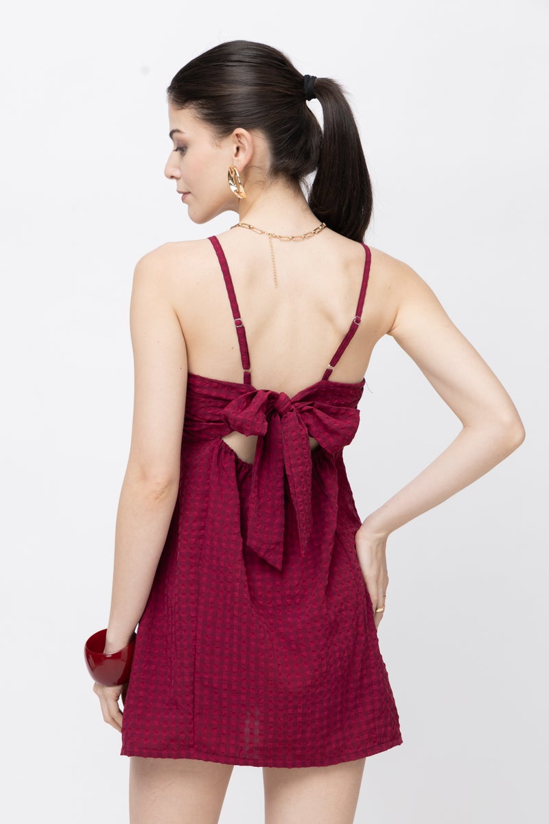 7OUNCE Textured Fabric Mini Dress in Wine for Women - Image 5